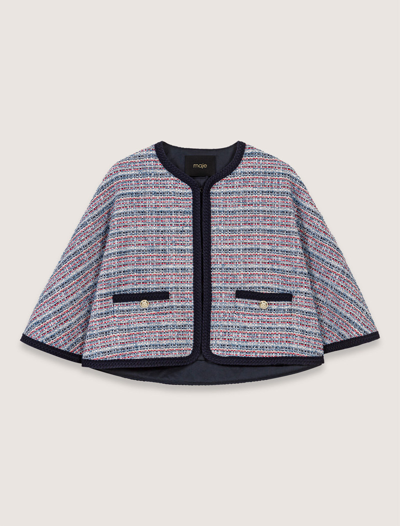 Tweed cape with contrasting trim 1