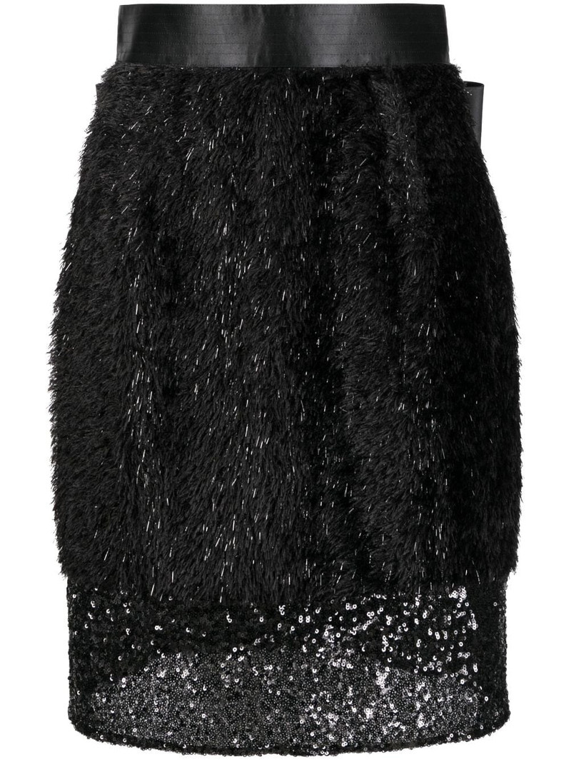 레이어드 faux-fur 연필 스커트 1