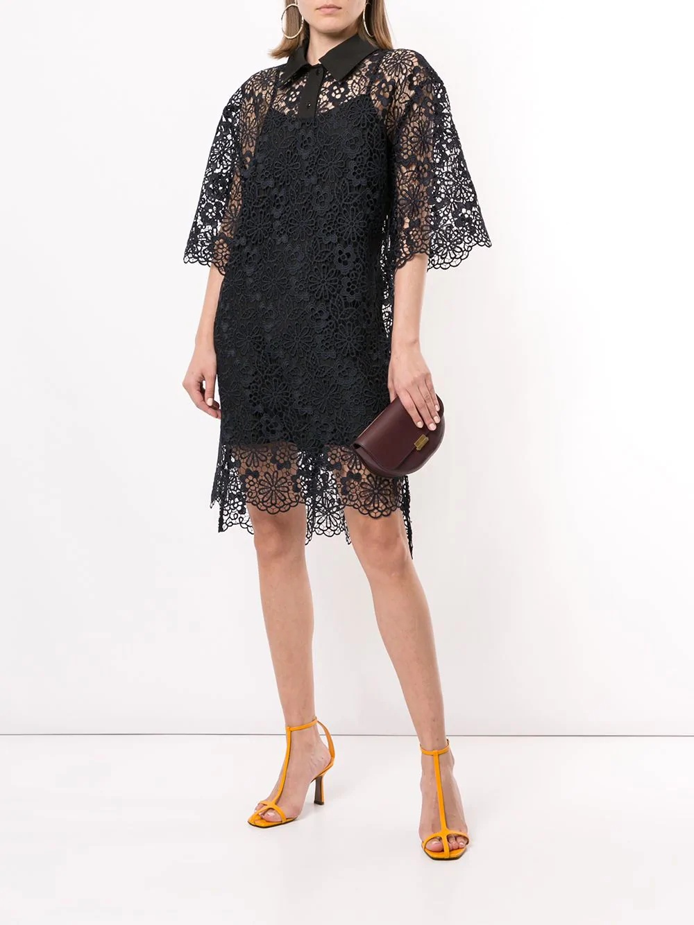 lace embroidered shirt dress - 2