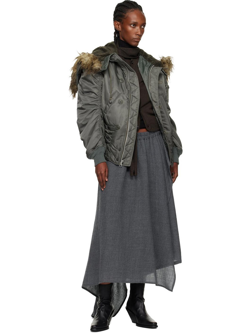 Junya Watanabe Khaki Faux-Fur Hood Bomber Jacket outlook