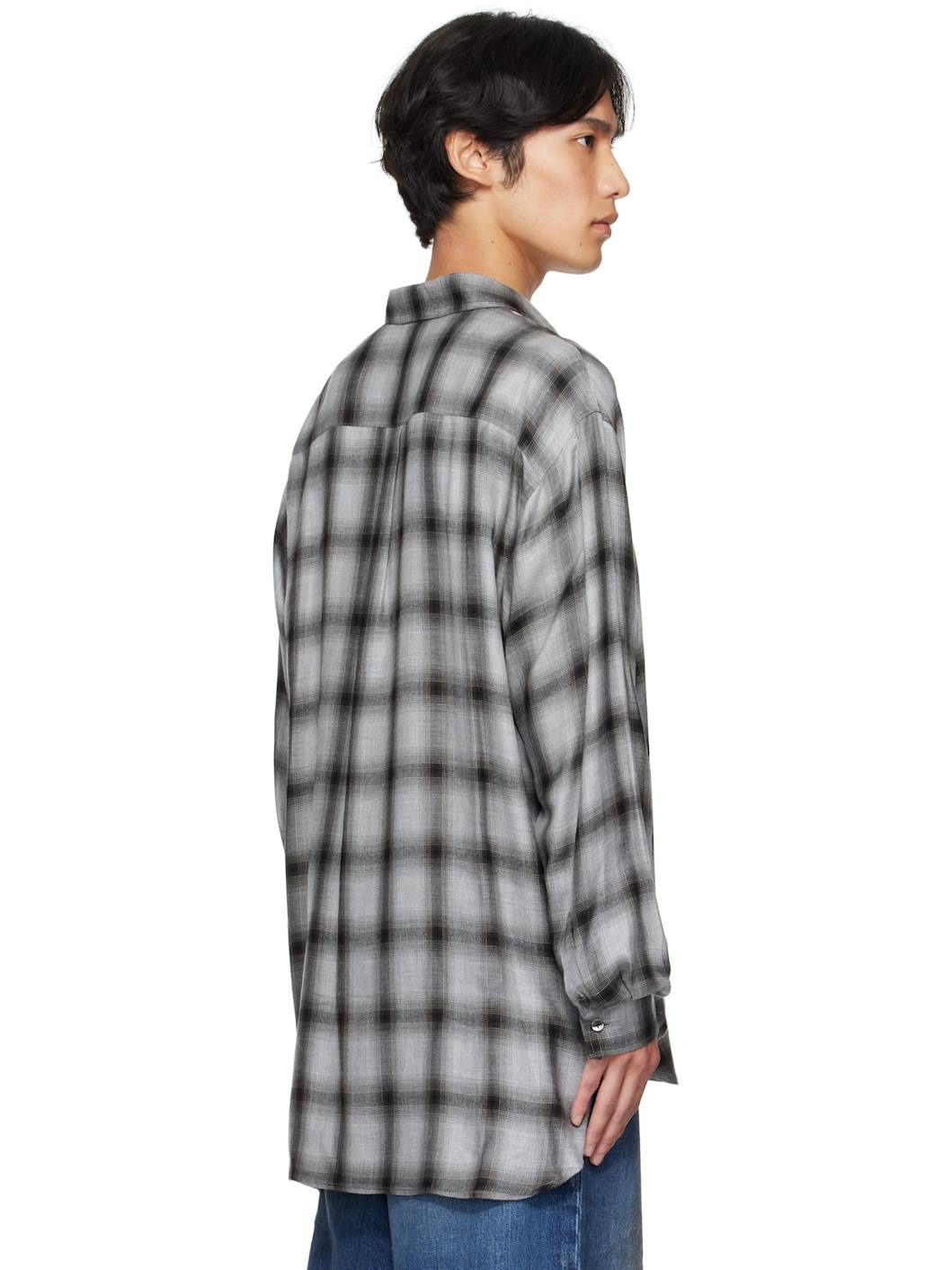 Gray Check Oversized Down Pullover Shirt - 3
