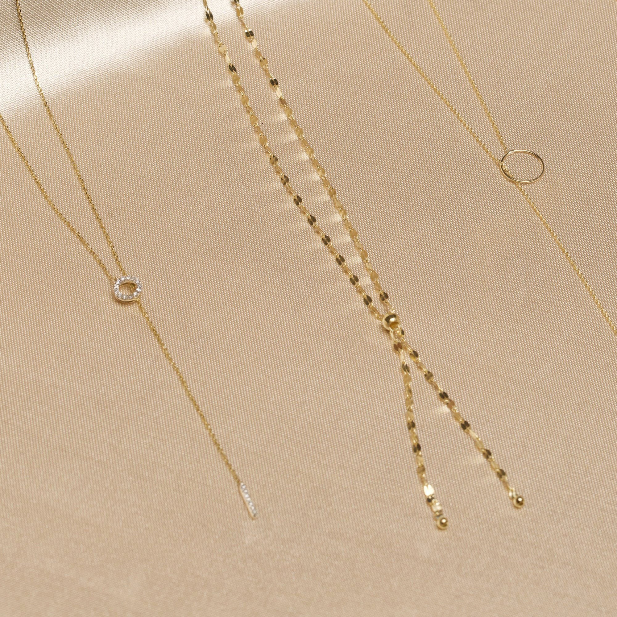 Pave Diamond Open Circle Lariat Necklace - 7