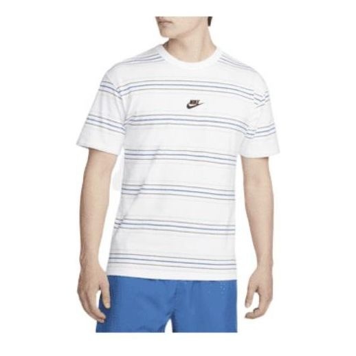 Men's Nike Logo Micro Mark Stripe Round Neck Short Sleeve White T-Shirt DQ1117-100 - 1