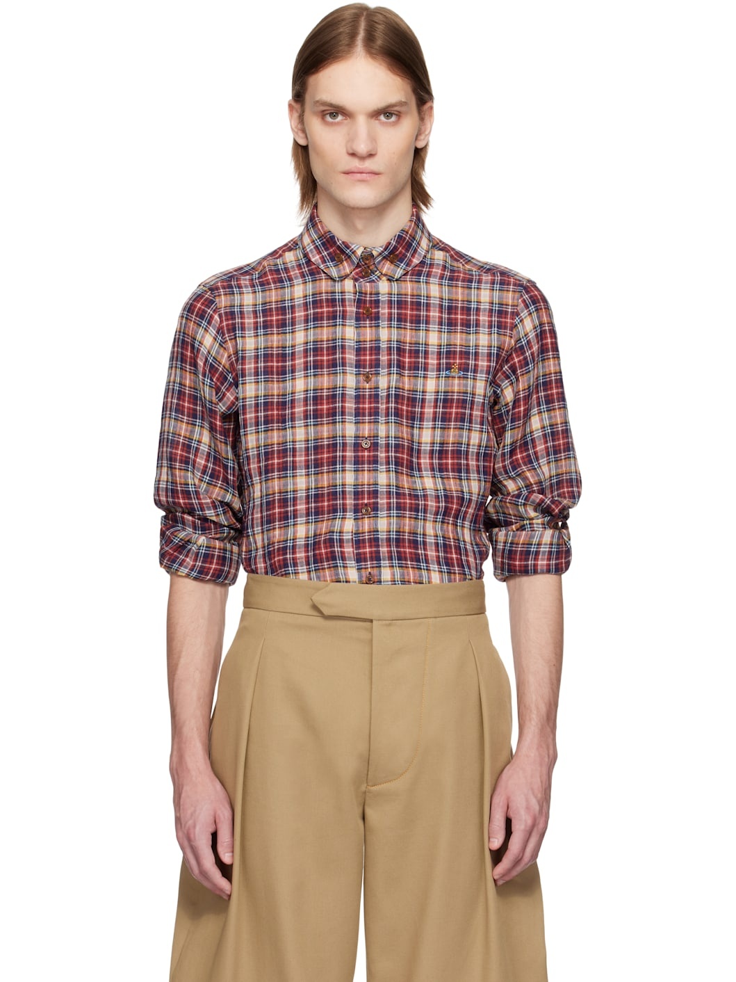 Red & Beige Two Button Krall Shirt - 1
