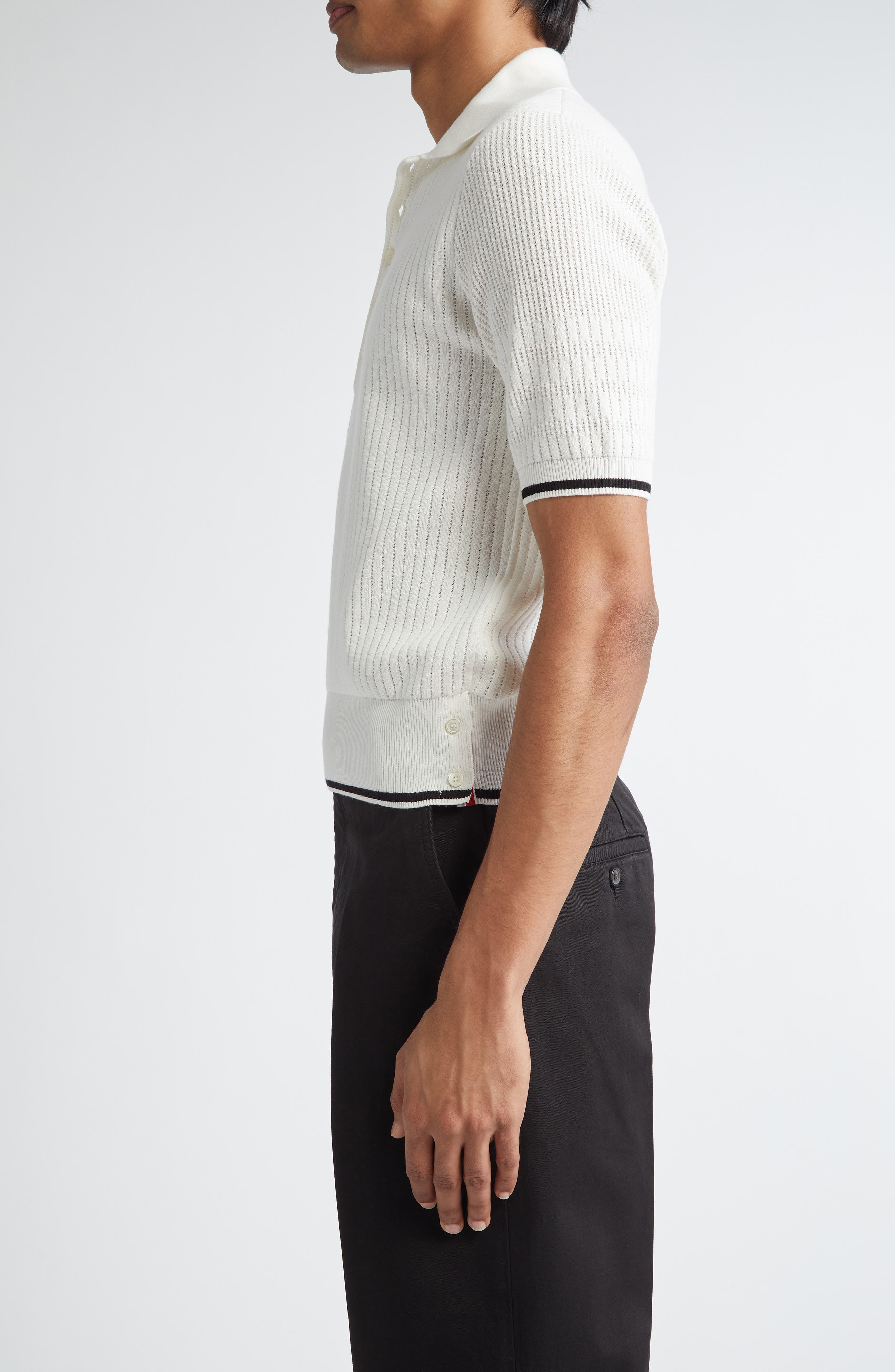 Thom Browne Mixed Stitch Polo in White at Nordstrom - 4