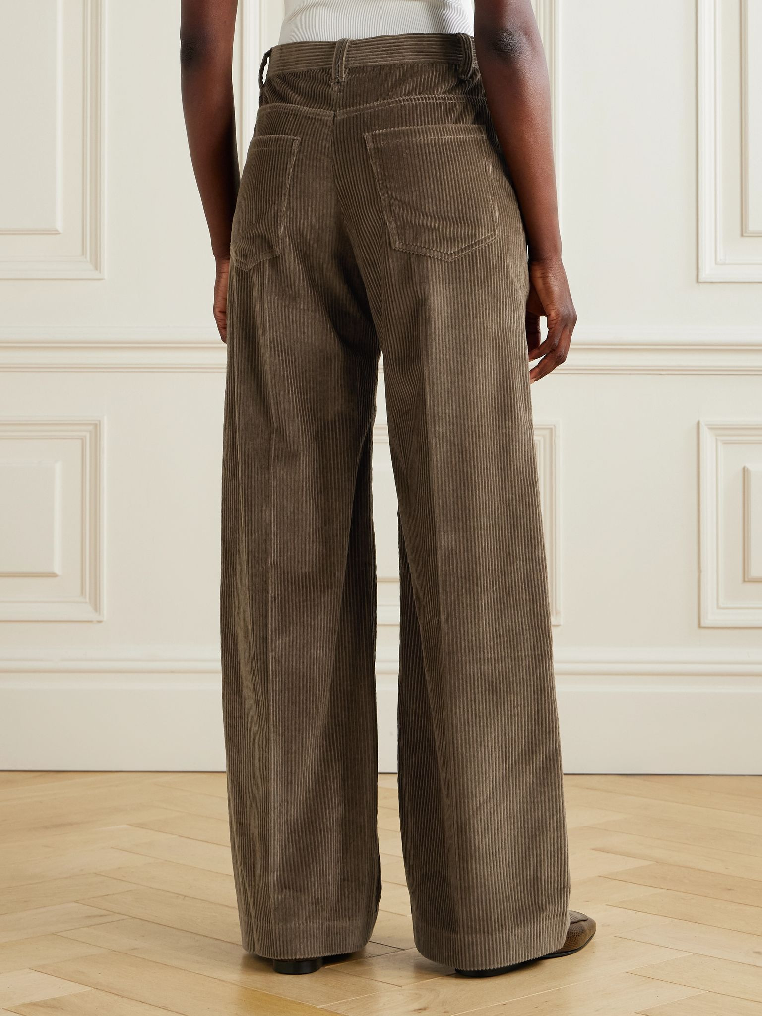 Cotton-corduroy wide-leg pants Brown - 4