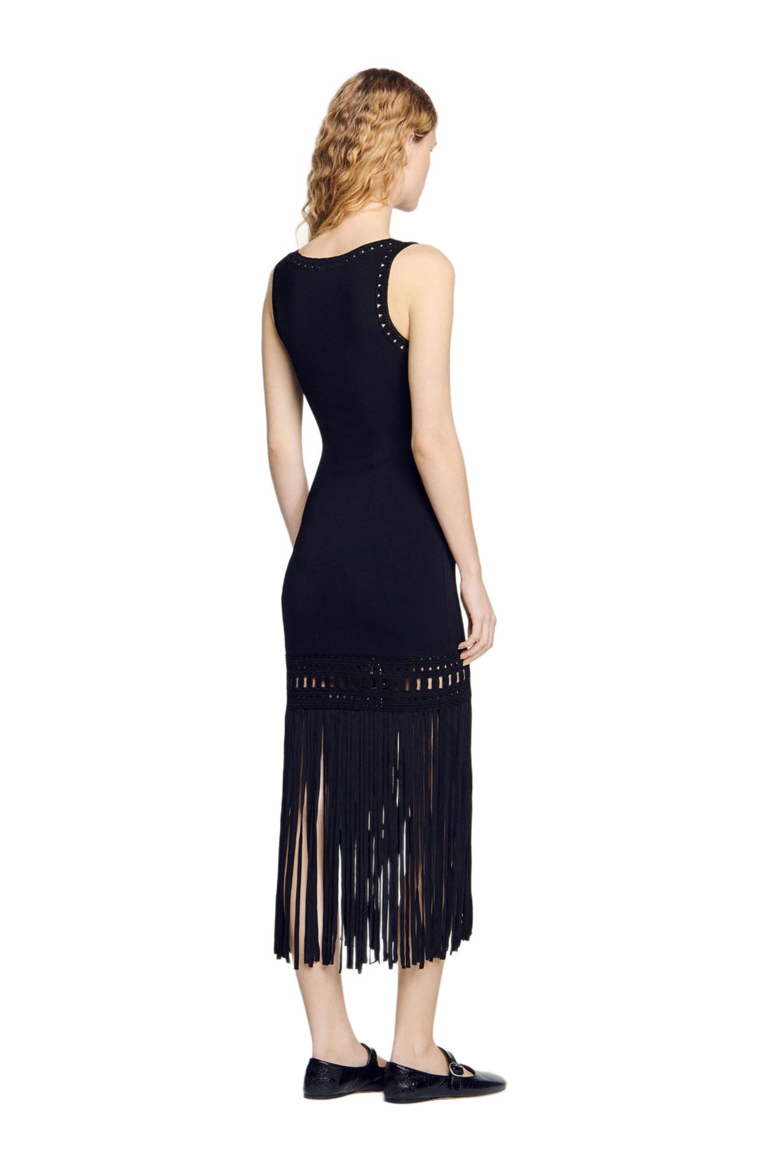 SANDRO Fringed knit dress in Black at Nordstrom - 2