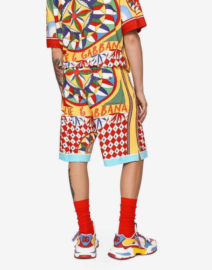 Terry jersey jogging shorts with carretto print - 4
