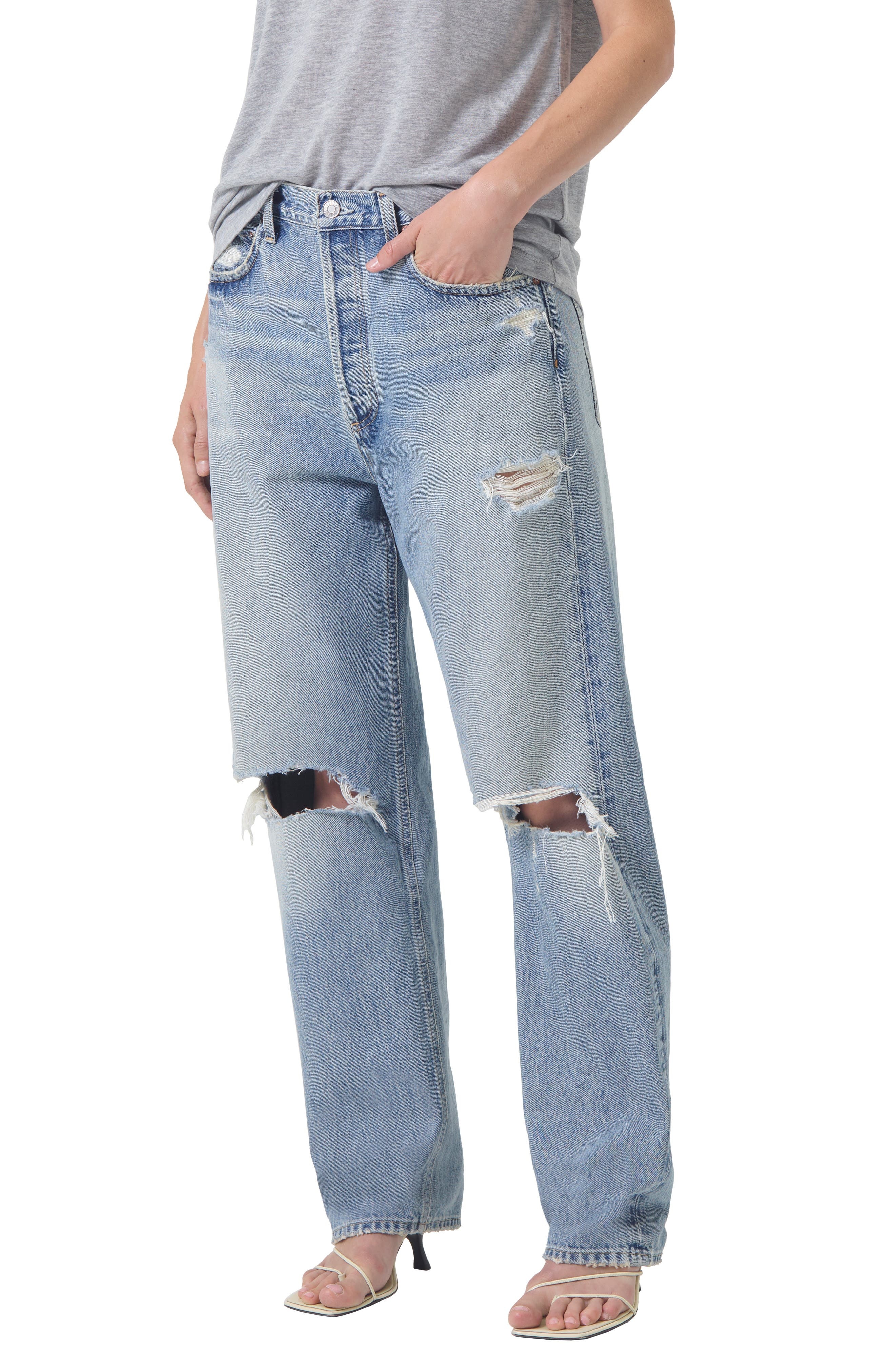AGOLDE '90s Ripped Mid Rise Straight Leg Jeans in Threadbare at Nordstrom - 5