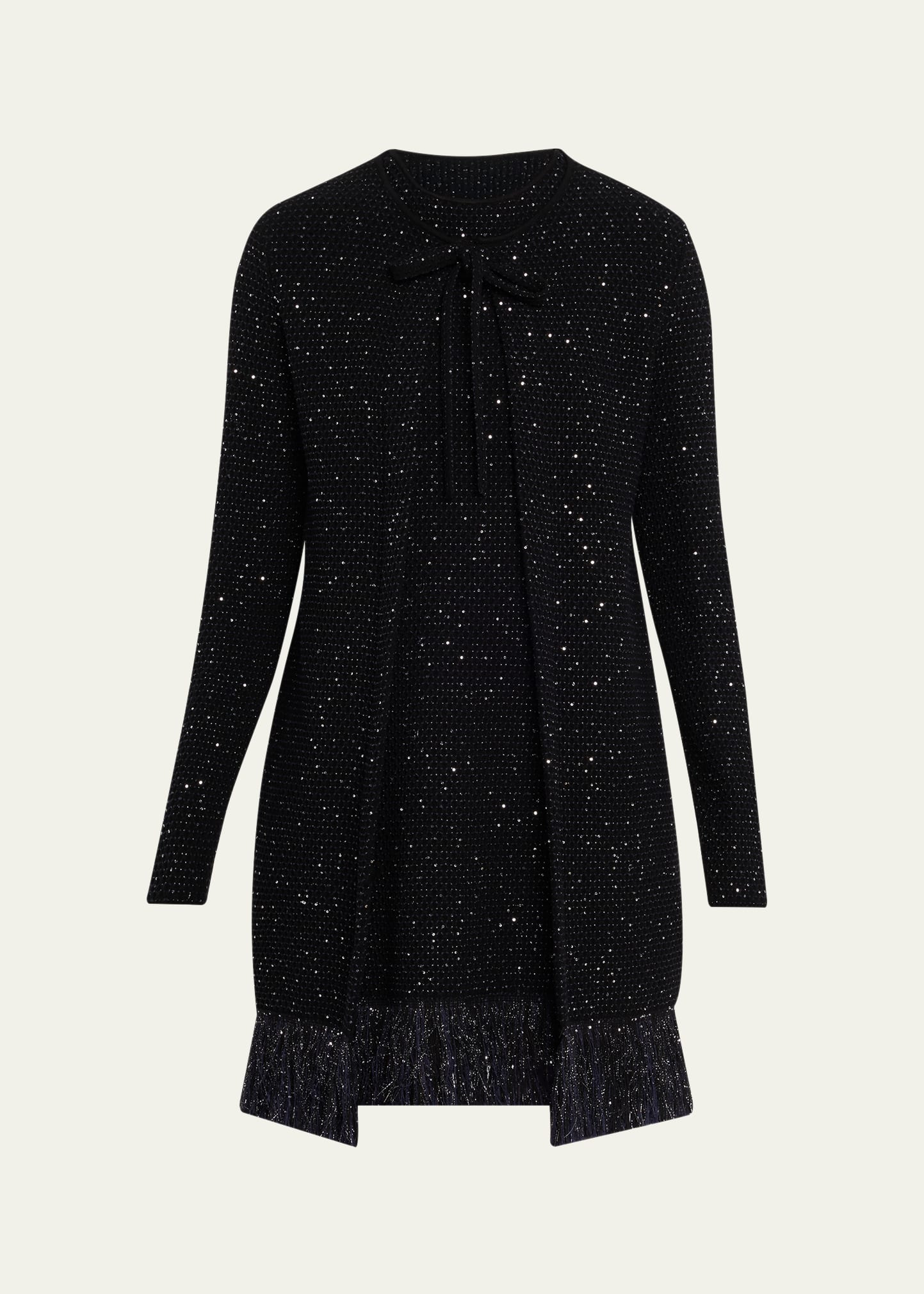 Textured Paillette Tweed Fringe Jacket - 1