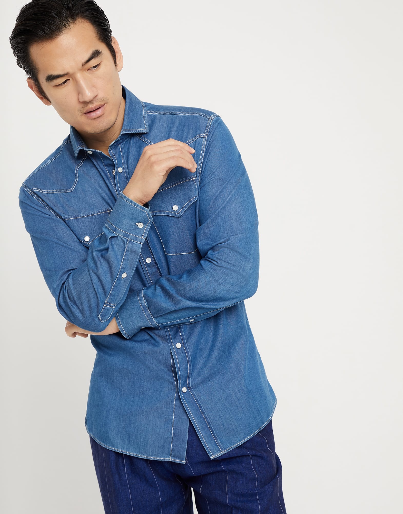 Lightweight denim easy fit western shirt - 1