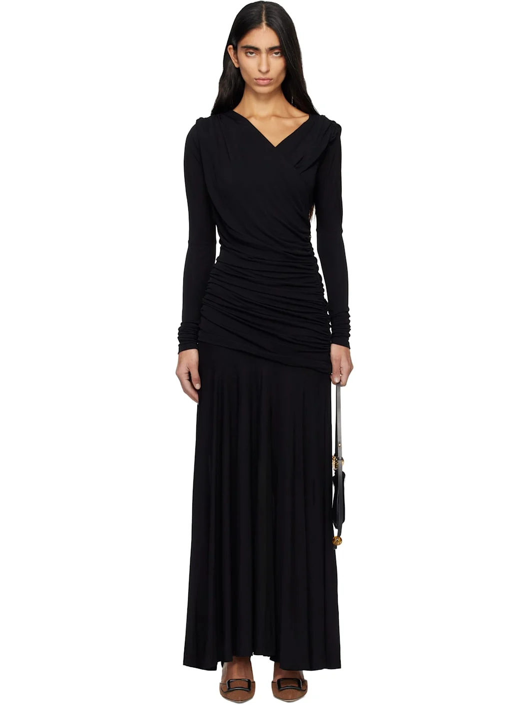 Black Ruched Maxi Dress - 1