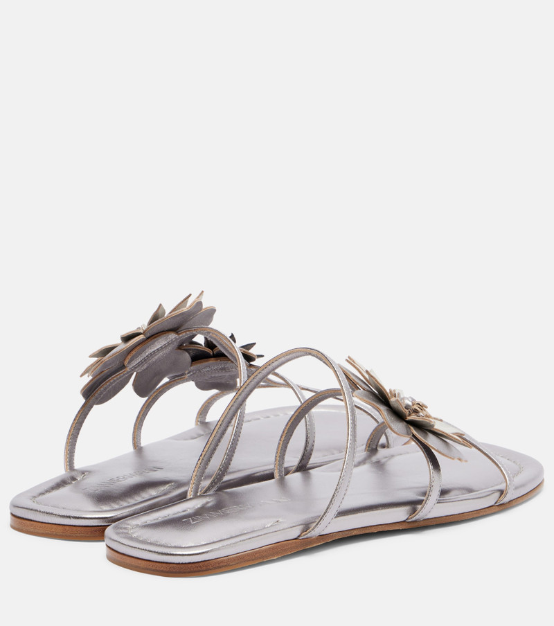 Zimmermann Floral-appliqué metallic leather sandals outlook