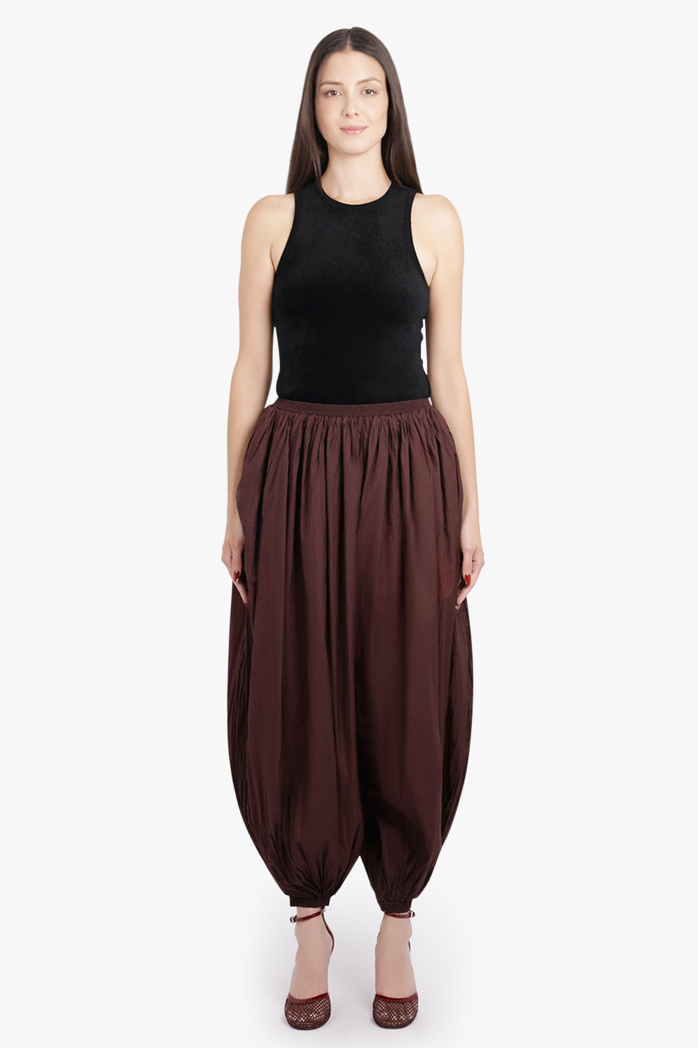 LIGHTWEIGHT ELASTIC WAIST BALLOON LEG PANT | AUBERGINE - 4