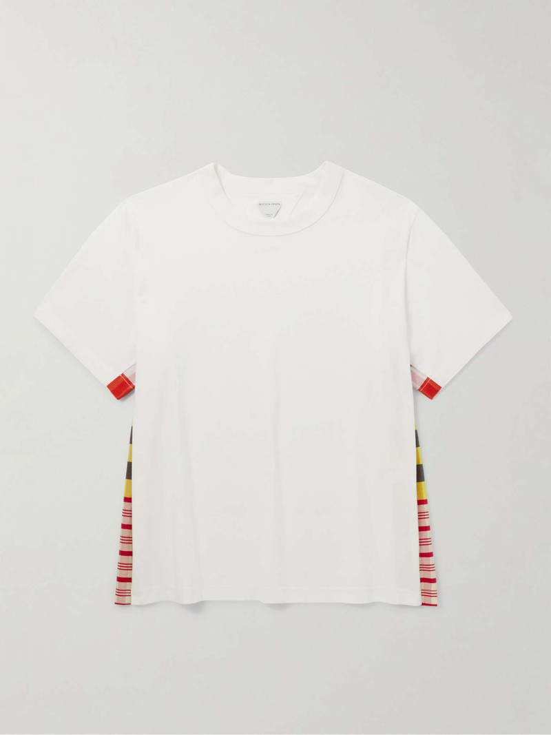 Checked Panelled Cotton and Silk-Blend Jersey T-Shirt - 1