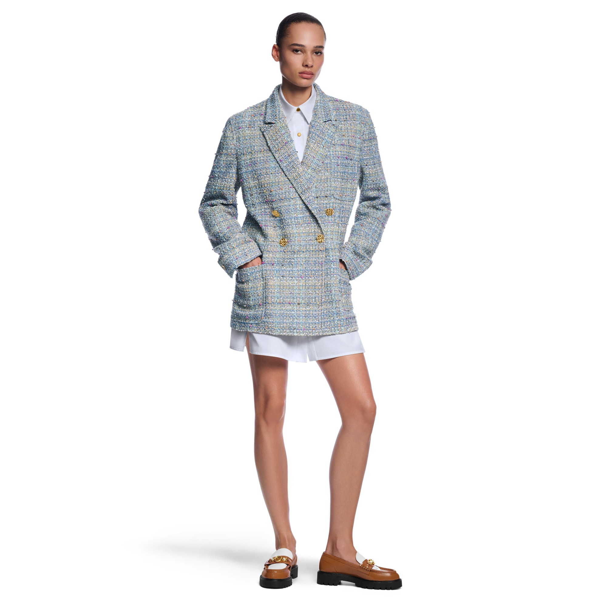 Double-Breasted Tweed Blazer - 4