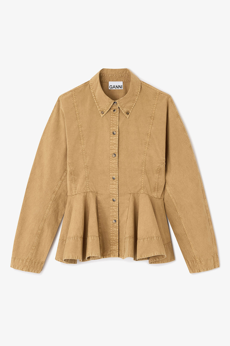 BEIGE WASHED PEPLUM SHIRT 1
