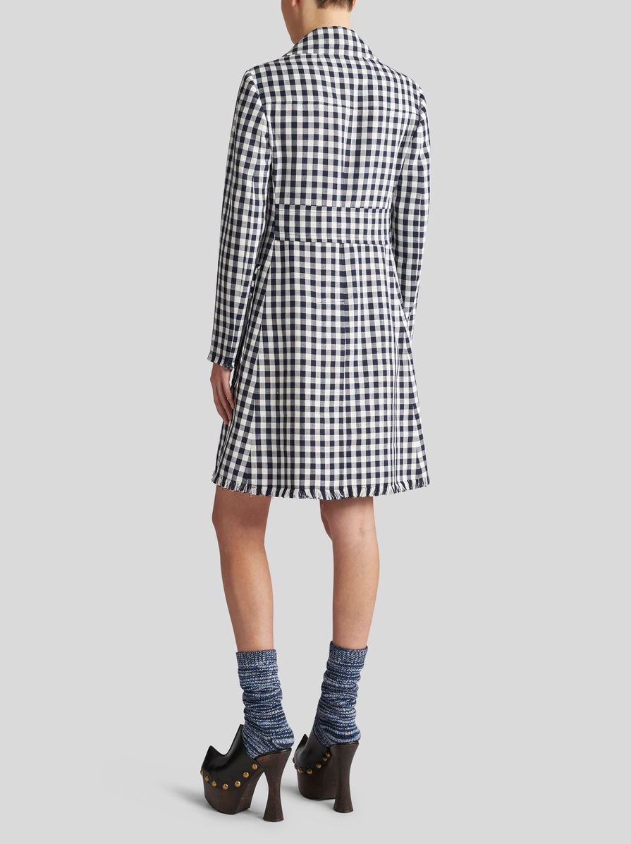 DOUBLE-BREASTED GINGHAM FABRIC COAT - 4
