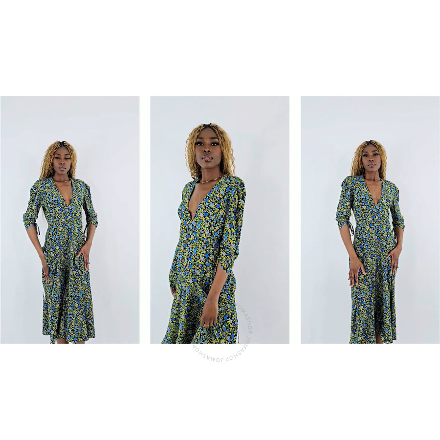 Victoria Beckham Ladies Black / Yellow / Blue / Green Floral-print Long Dress - 7