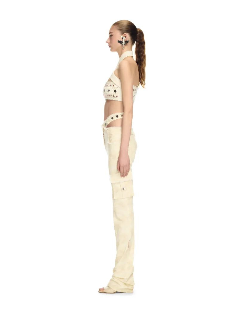 Cream Camo Cross-over Belt Pants - 5