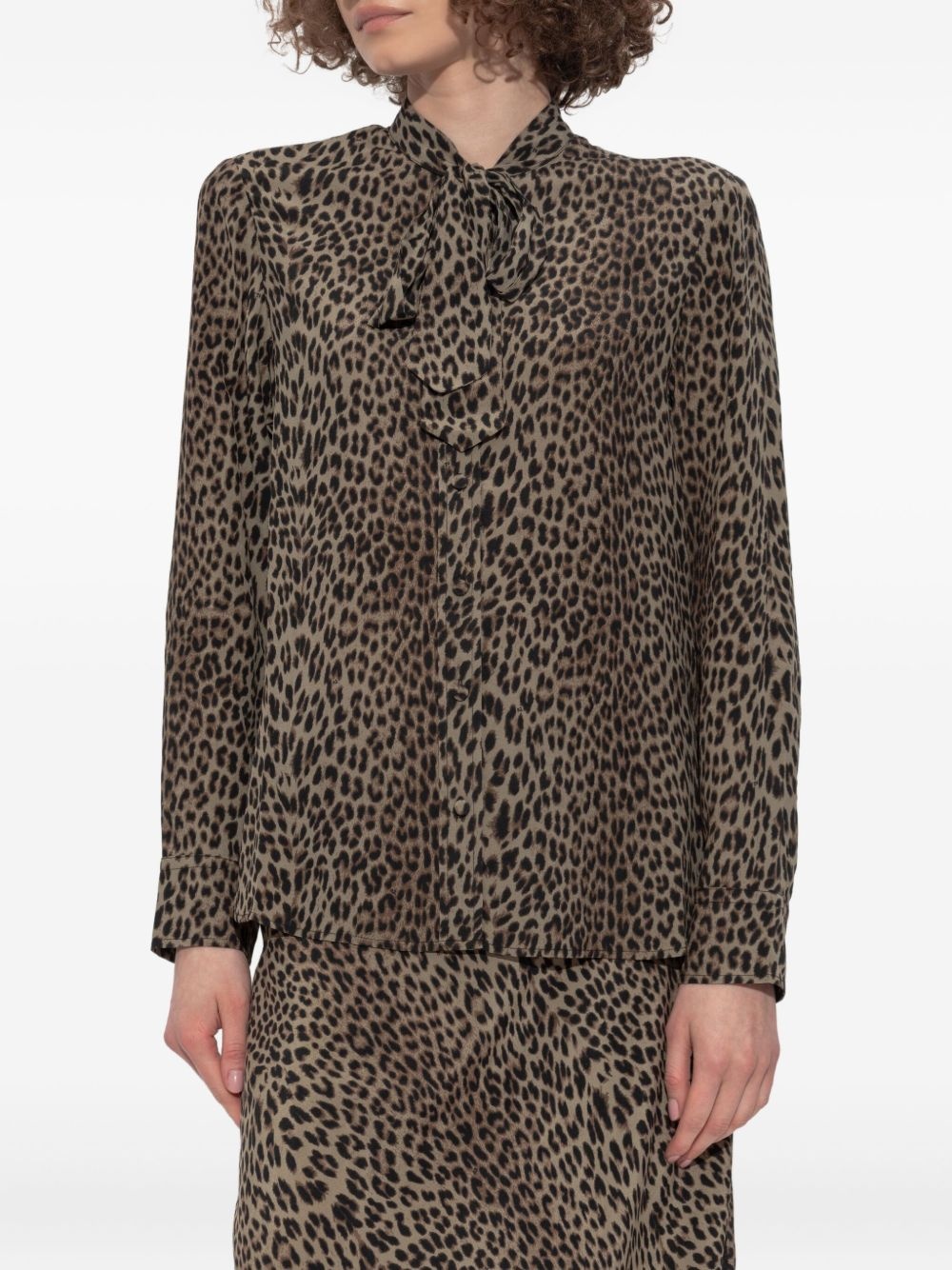 leopard-print tie-neck blouse - 3