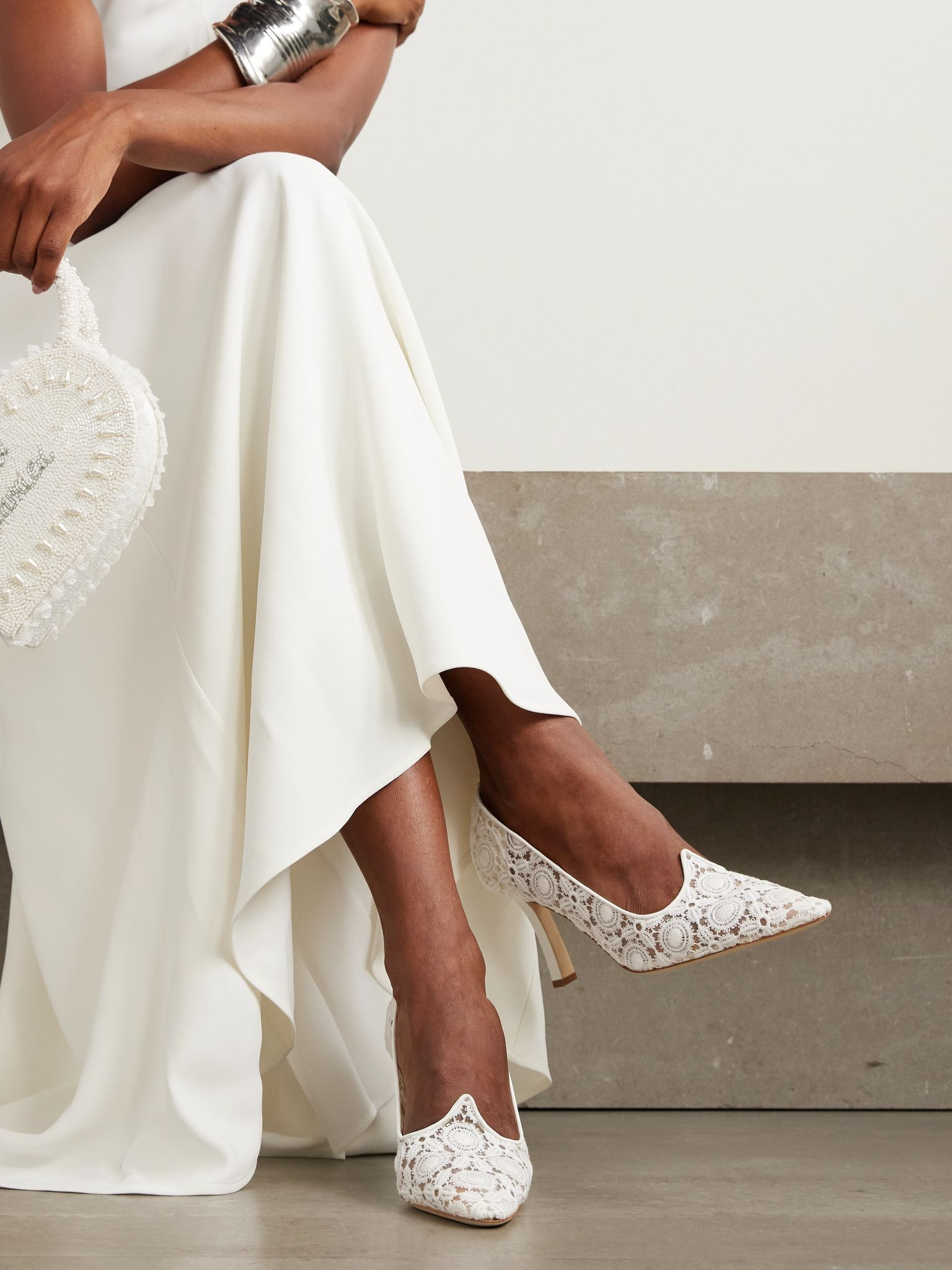 Euridi 90 leather-trimmed lace pumps White - 2