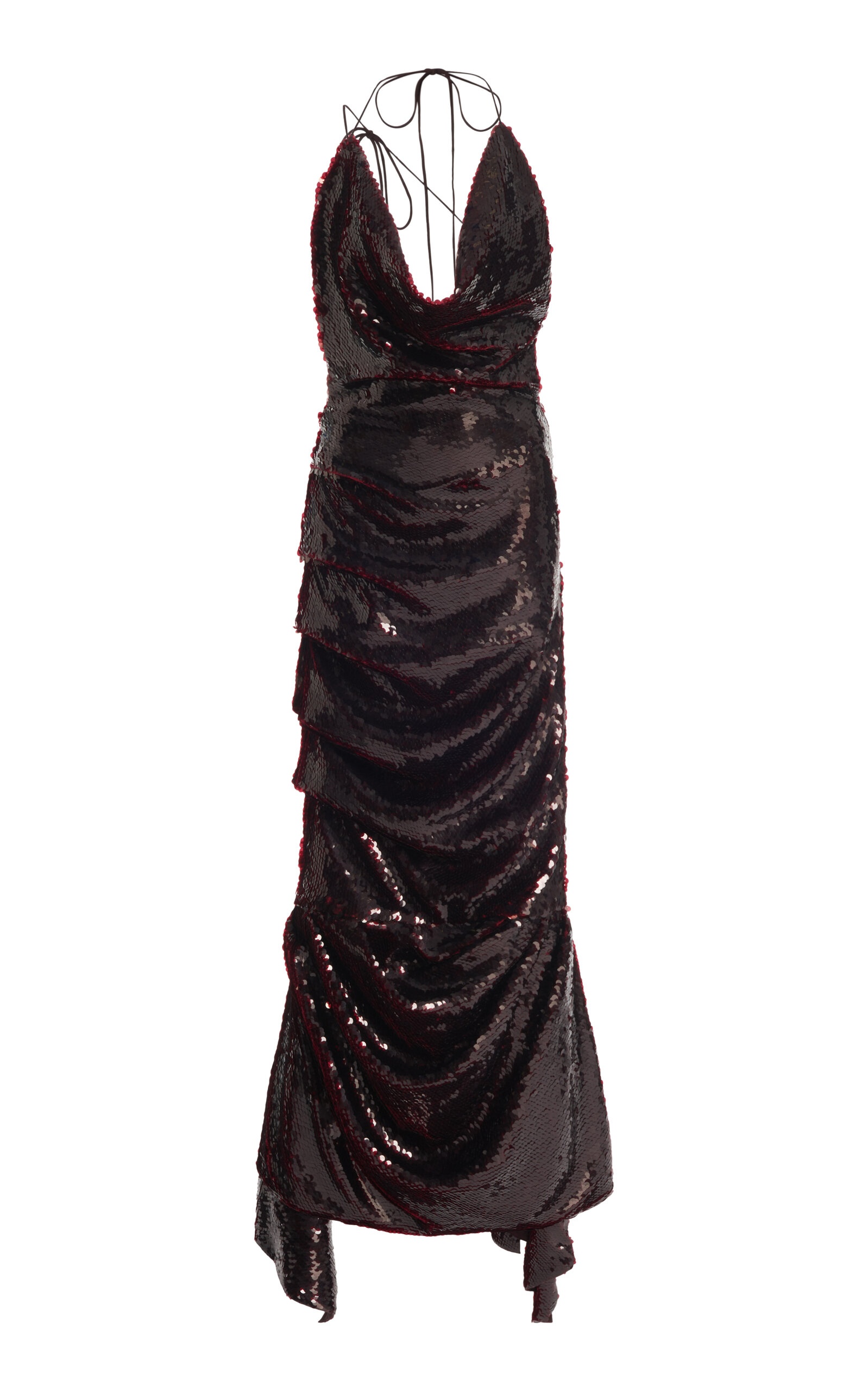 Sequined Draped Maxi Dress burgundy - 1