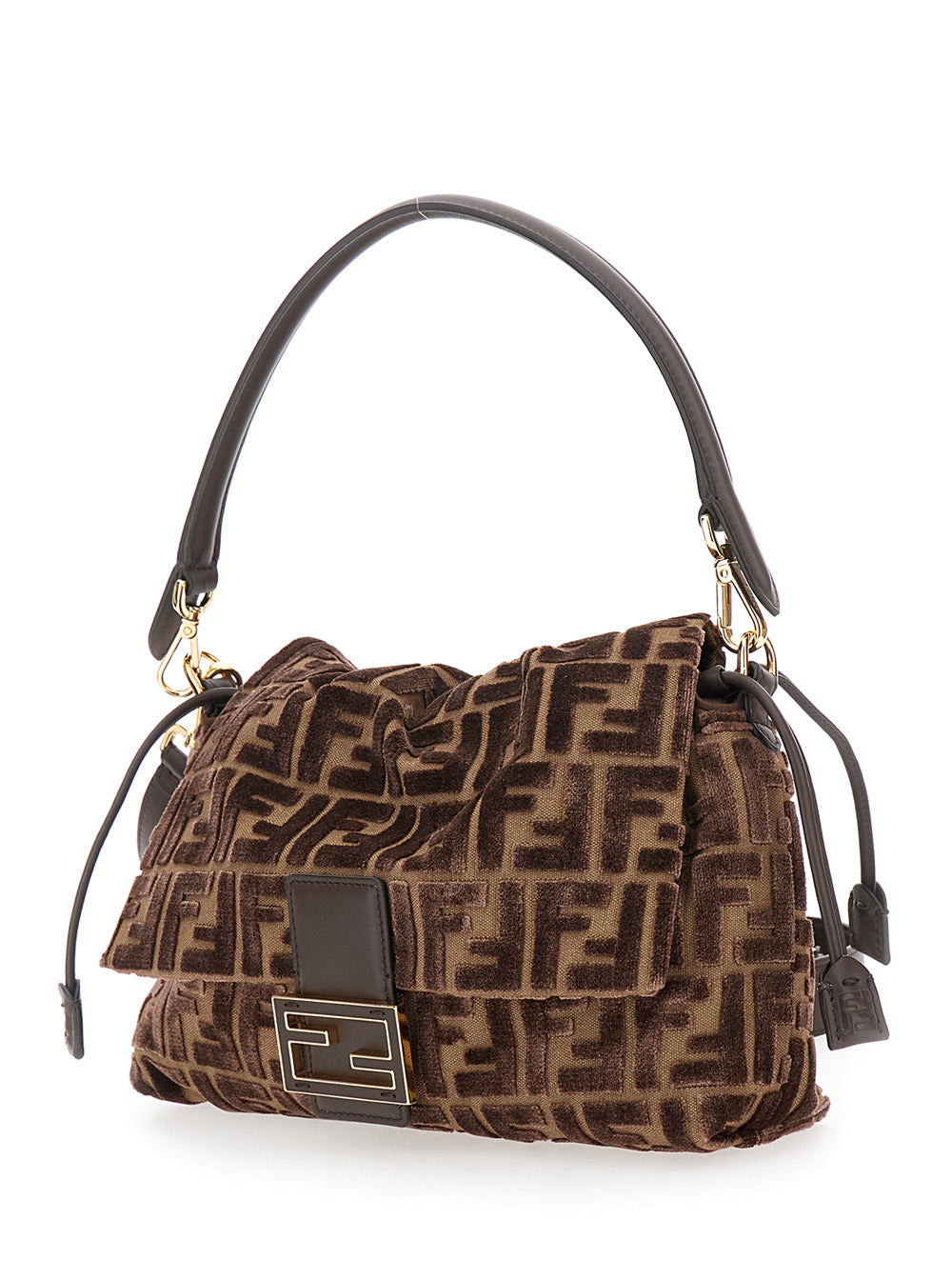 Fendi Women 'Mamma Baguette Medium' Brown Shoulder Bag With Ff Closure On The Front In Fabric Woman - 2