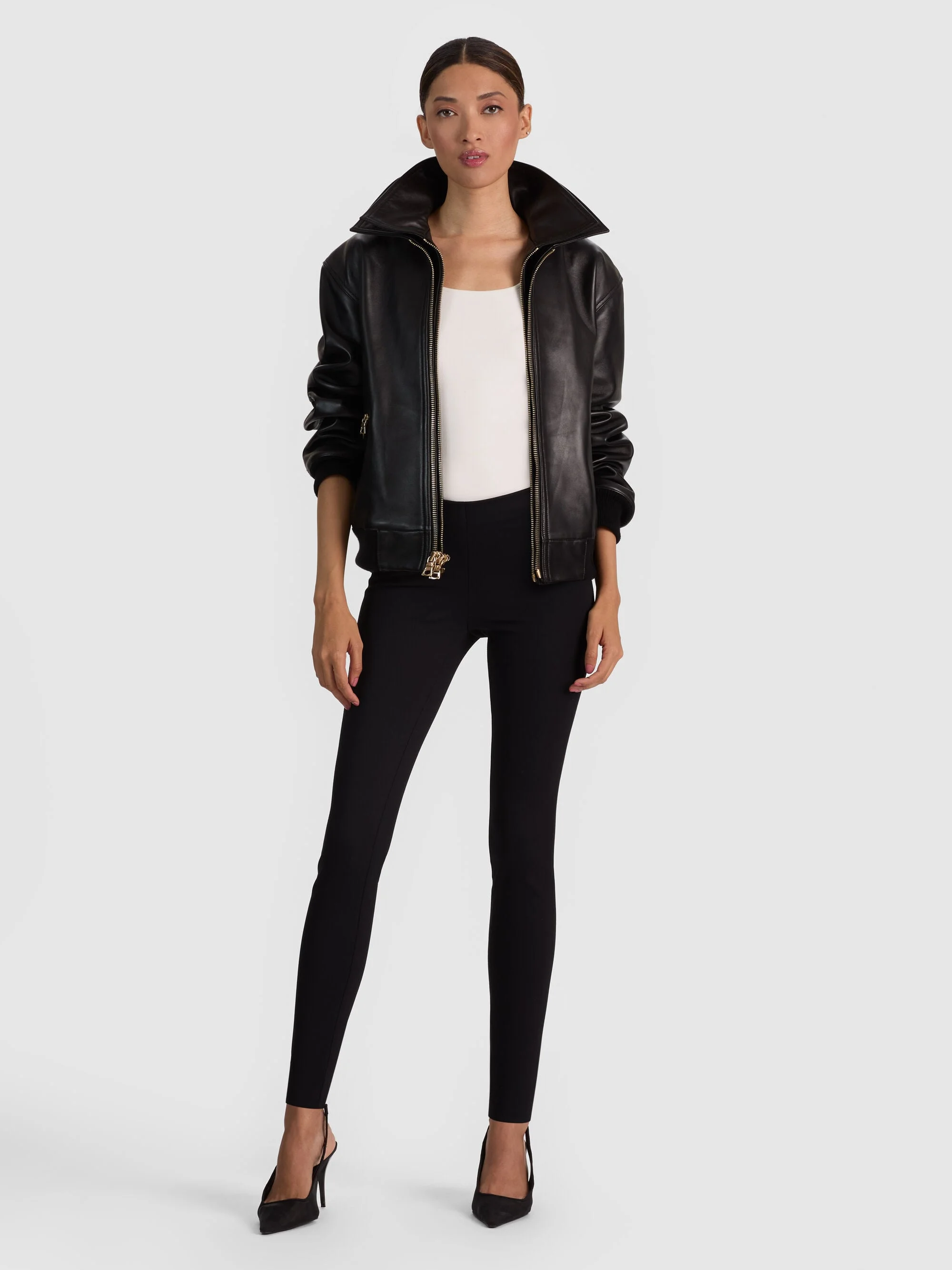 COLLINS DOUBLE LAYER LEATHER JACKET - BLACK - 1