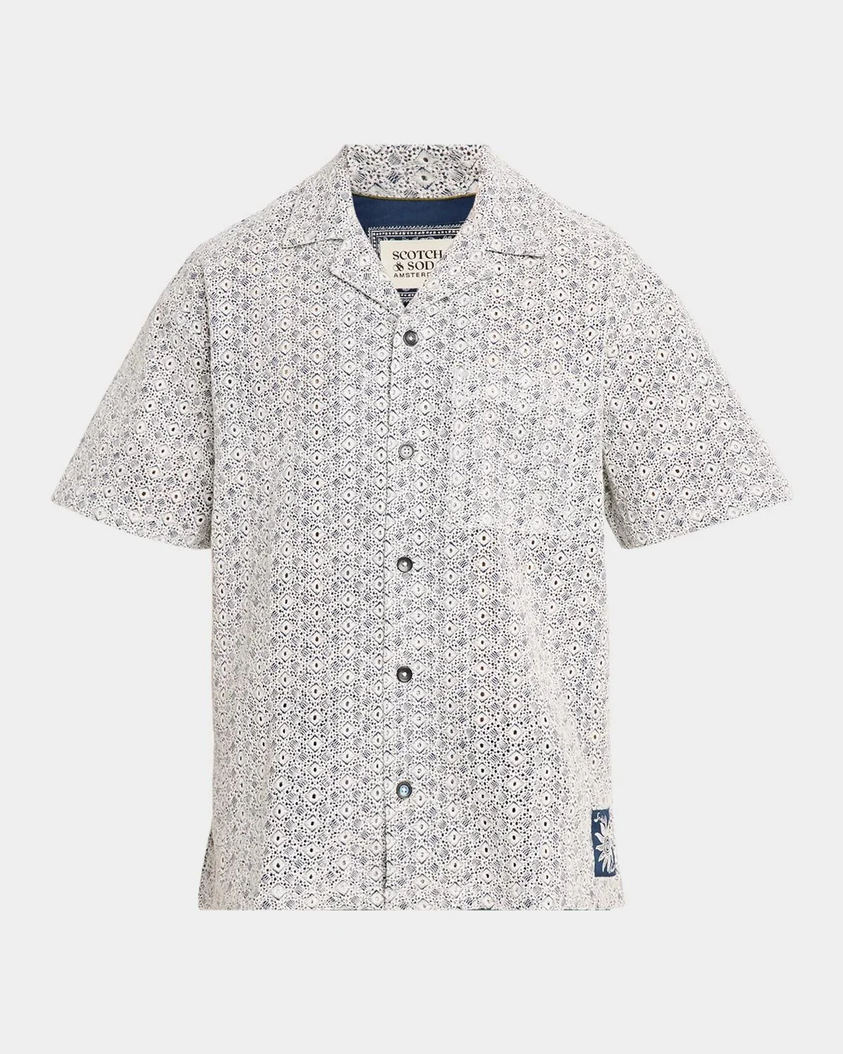 Men's Geometric-Embroidered Cotton Camp Shirt - 1