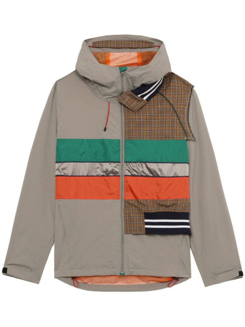 contrasting-panel hooded jacket 1
