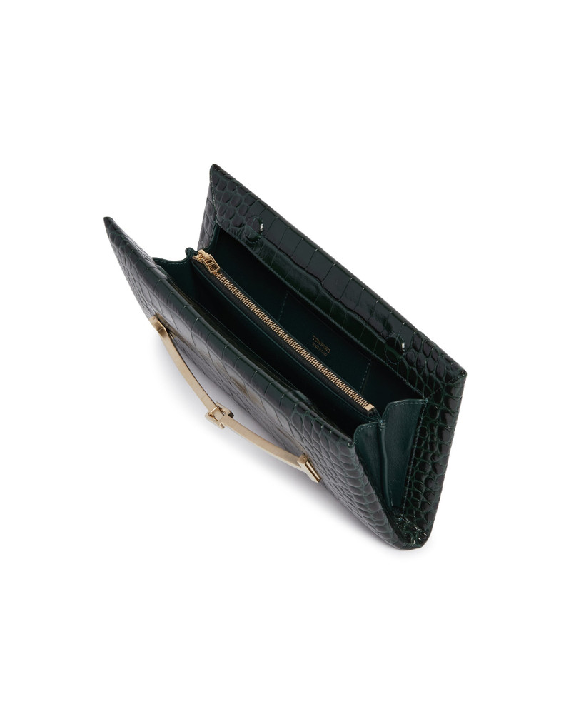 Green Crocodile-Embossed Leather T-Strap Clutch 5
