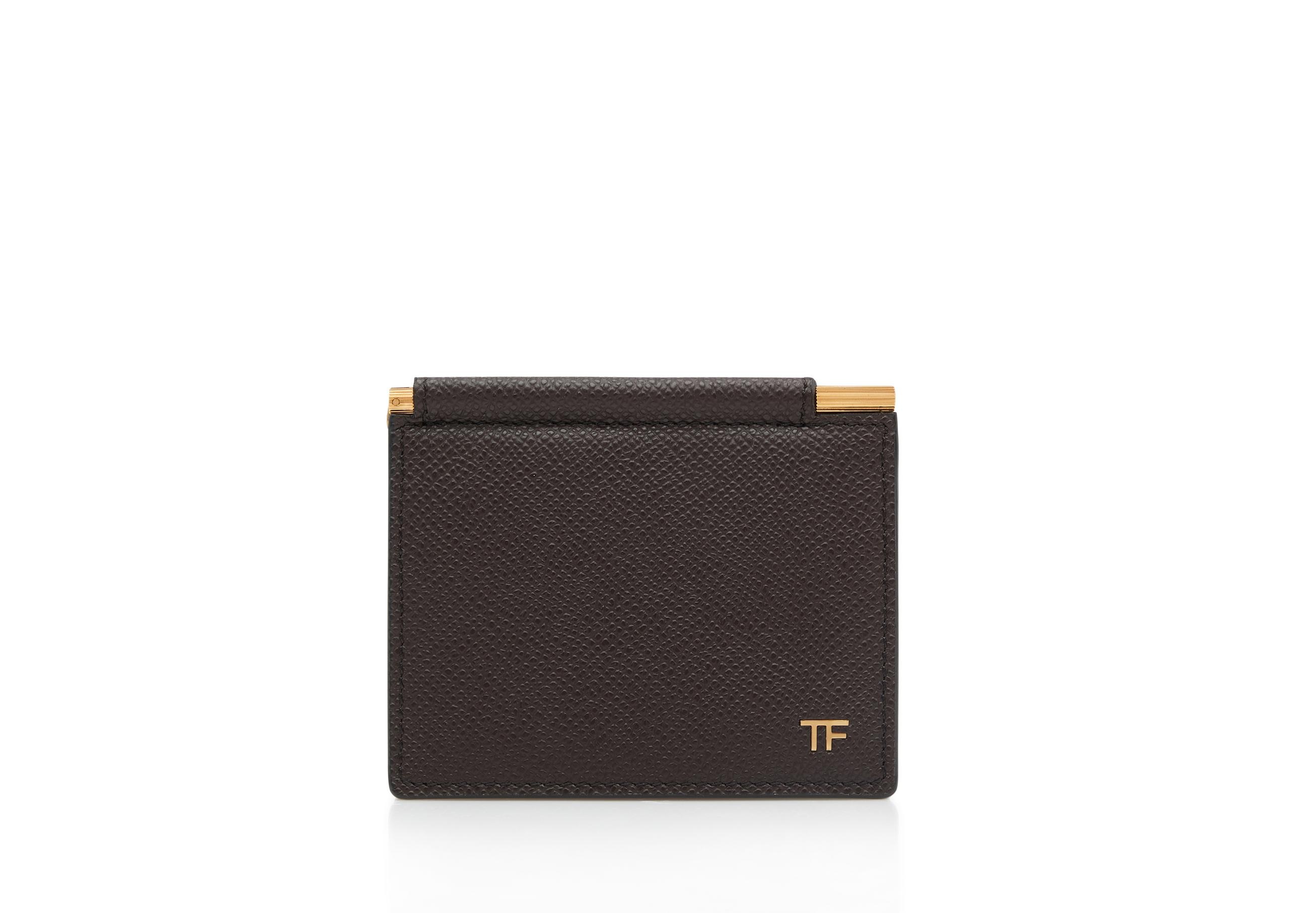 SMALL GRAIN LEATHER FOLDING MONEY CLIP CARDHOLDER - 1