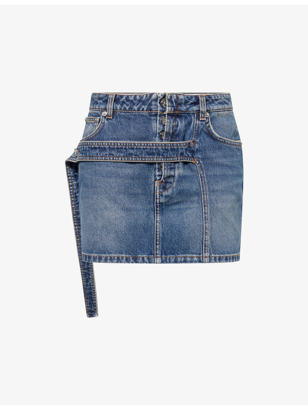 Front-Strap Denim Mini Skirt - 1