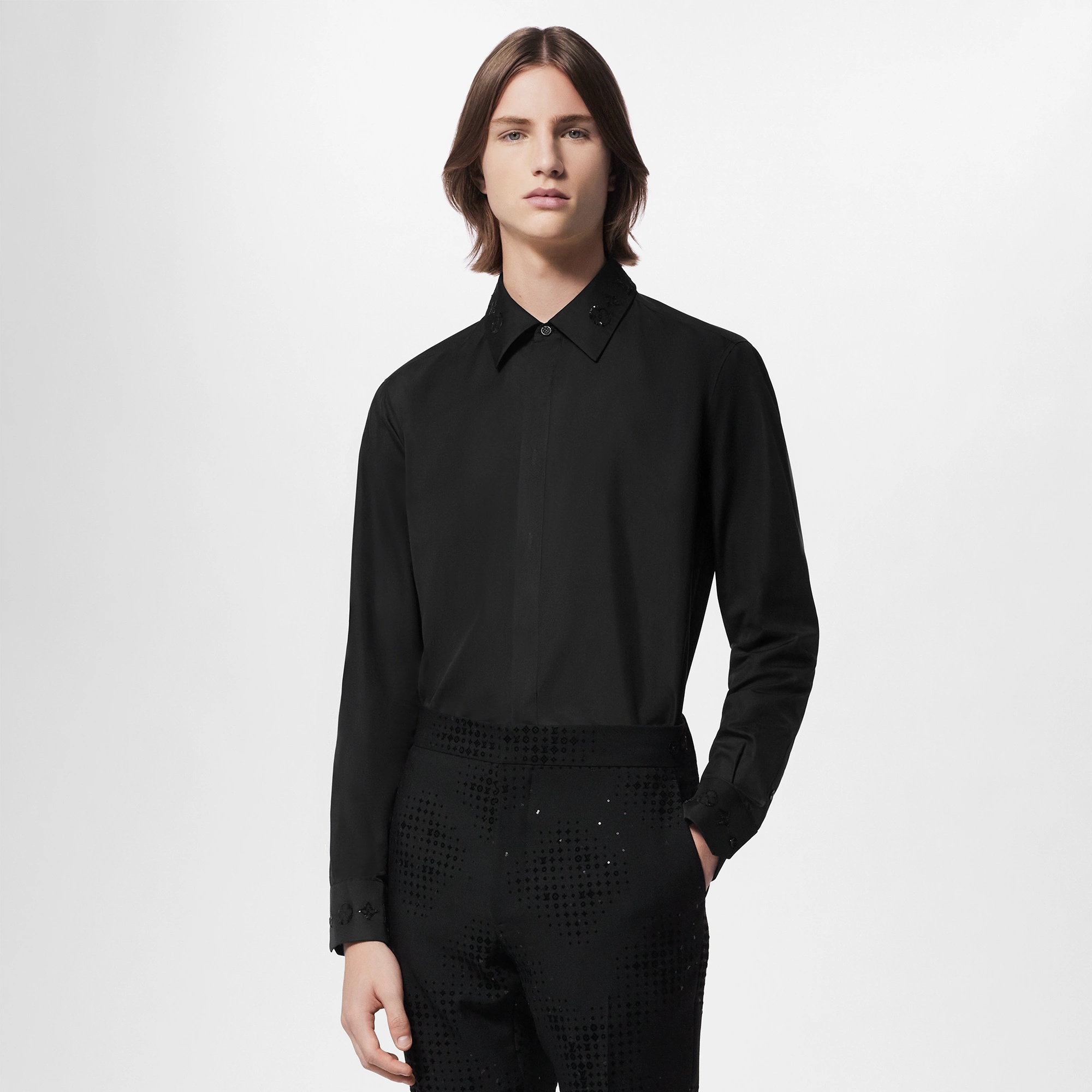 Embroidered Long-Sleeved Cotton Blend Shirt - 6