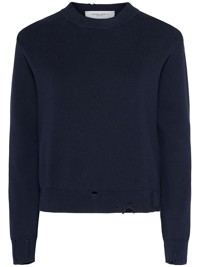 Golden cotton knit crewneck sweater - 1