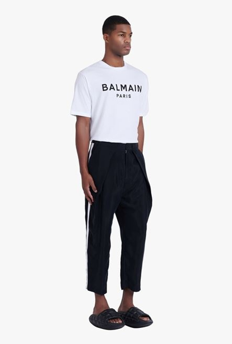Black and white cuprammonium rayon pleated pants 7