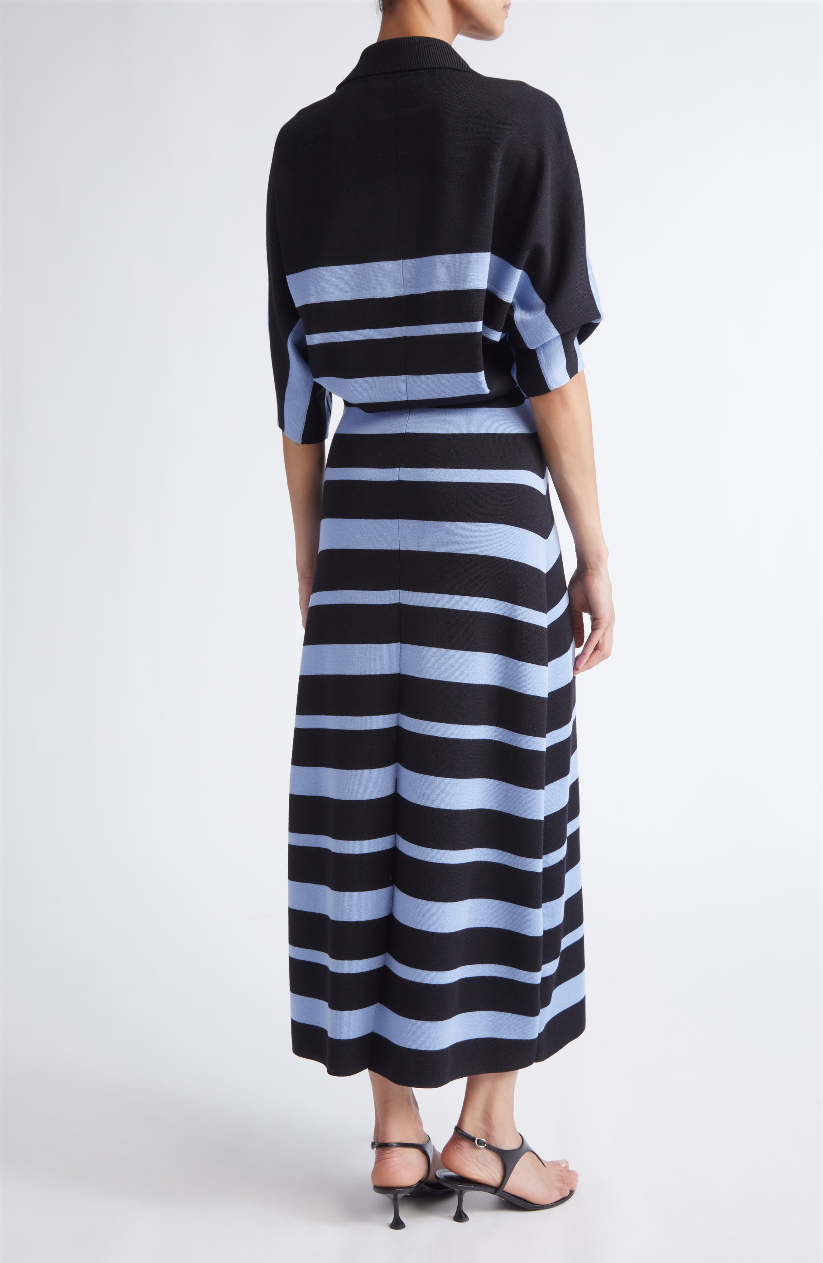 Proenza Schouler Solana Stripe Merino Wool & Silk Midi Polo Dress in Black Multi at Nordstrom - 2