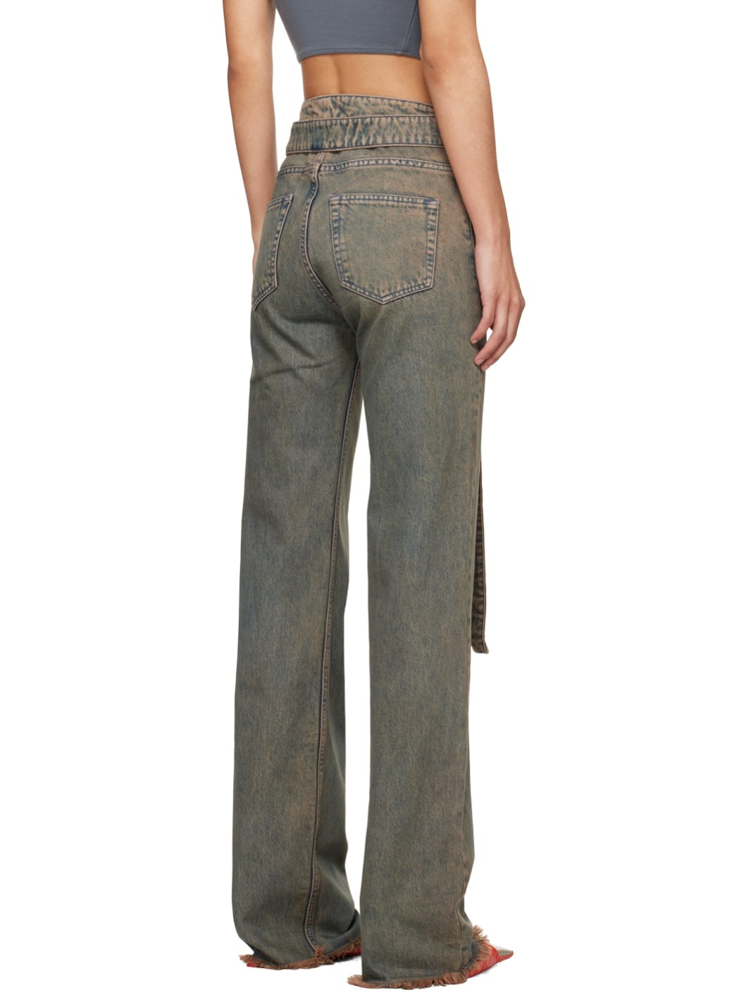 Gray Wrap Belt Jeans - 3