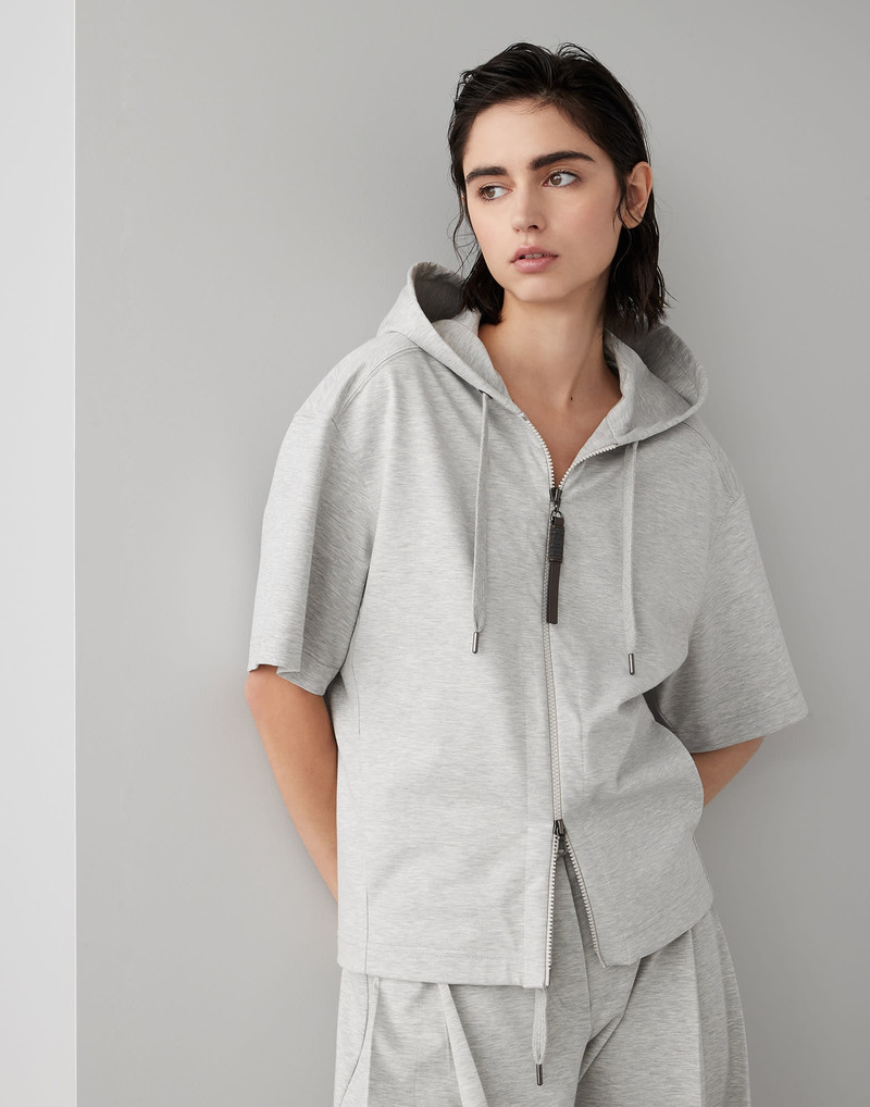 Couture interlock hooded sweatshirt with shiny zipper pull - 1