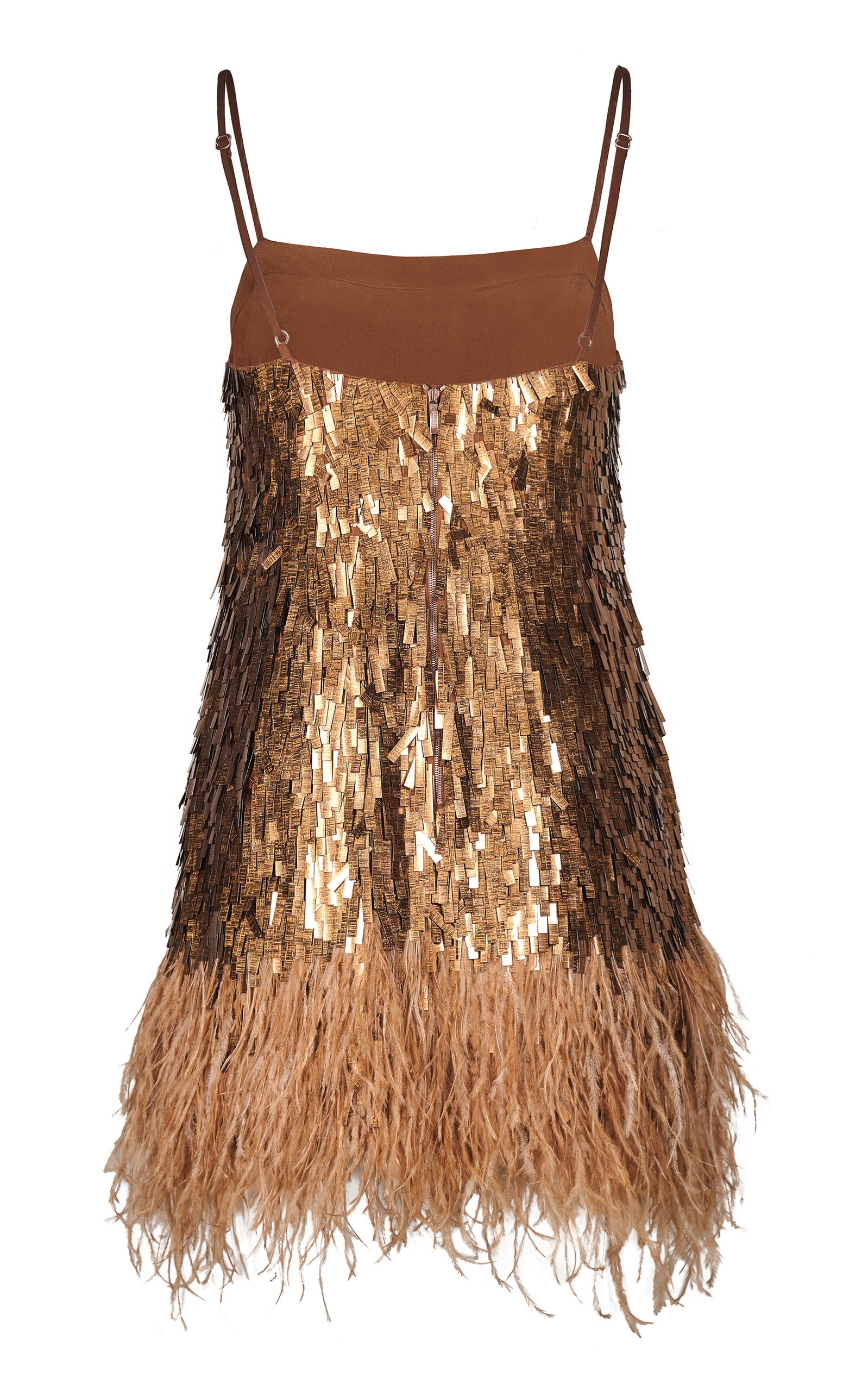 Chemical Attraction Feather Trim Sequined Mini Dress bronze - 10