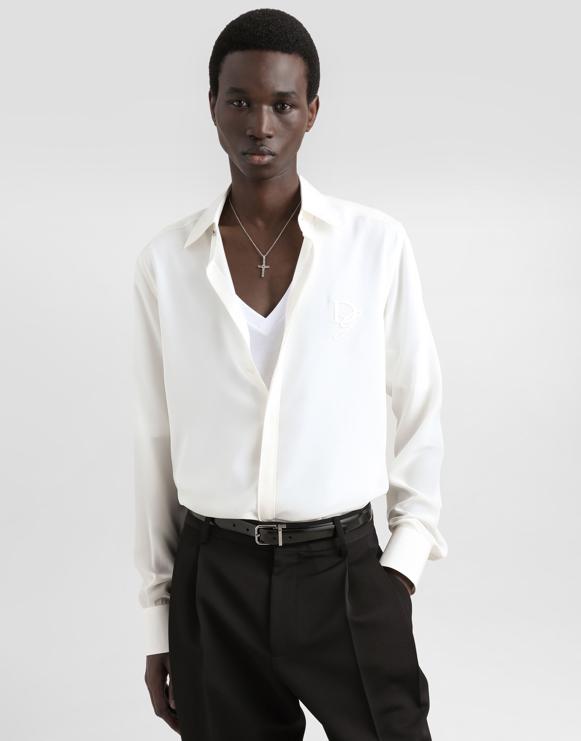 Silk shirt with logo embroidery - 6
