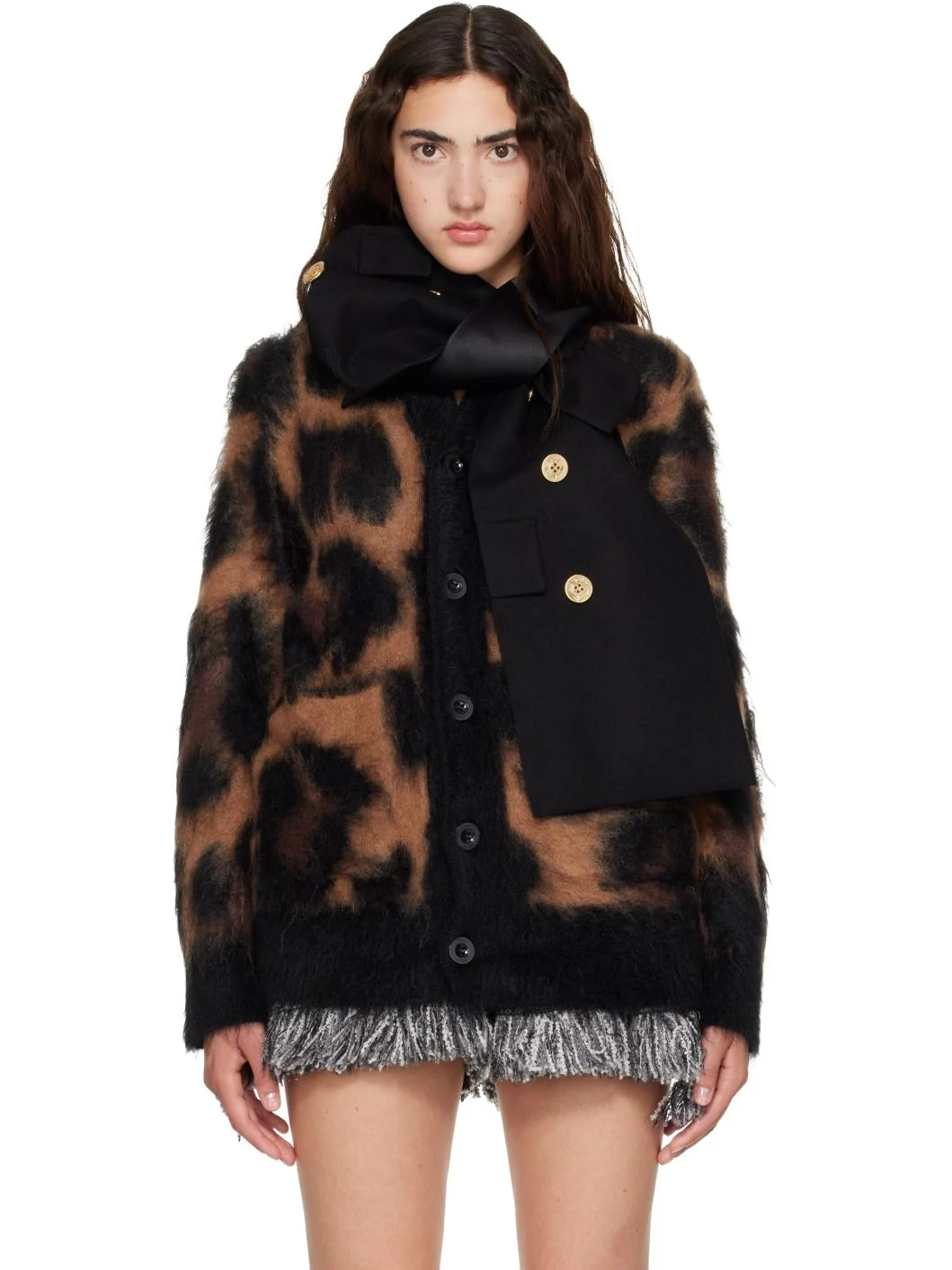 Beige Leopard Mohair Knit Cardigan - 1