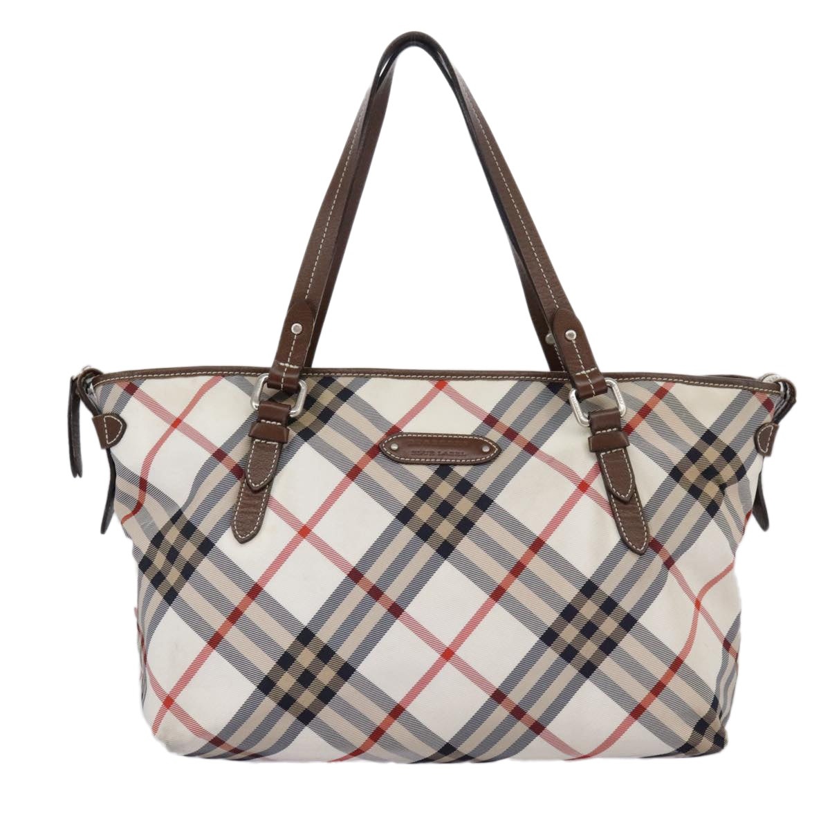 Burberry Nova Check Blue Label Tote Bag Nylon Beige Silver - 13