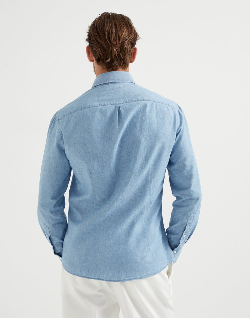 Brunello Cucinelli Denim-effect chambray slim fit shirt with spread collar outlook