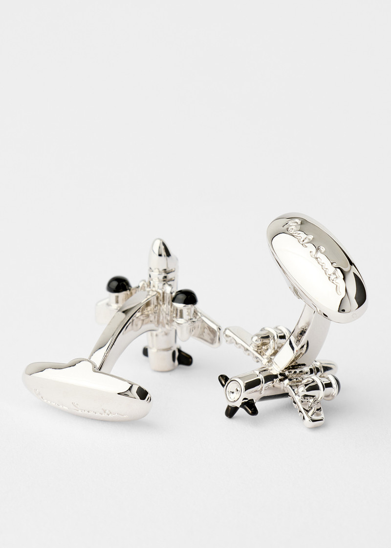 Paul Smith Black and Silver 'Aeroplane' Cufflinks outlook