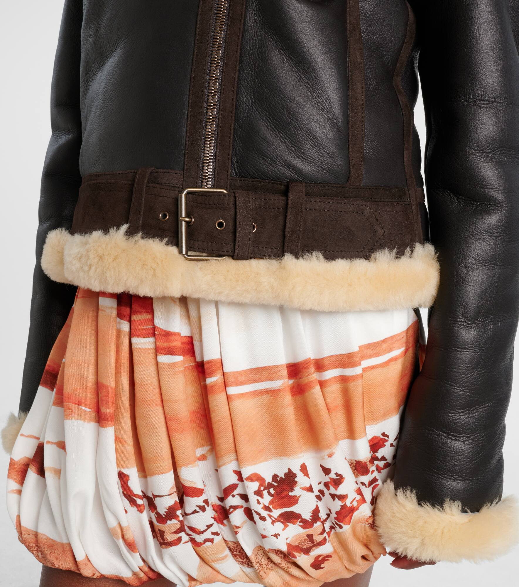 Shearling-trimmed leather jacket - 5