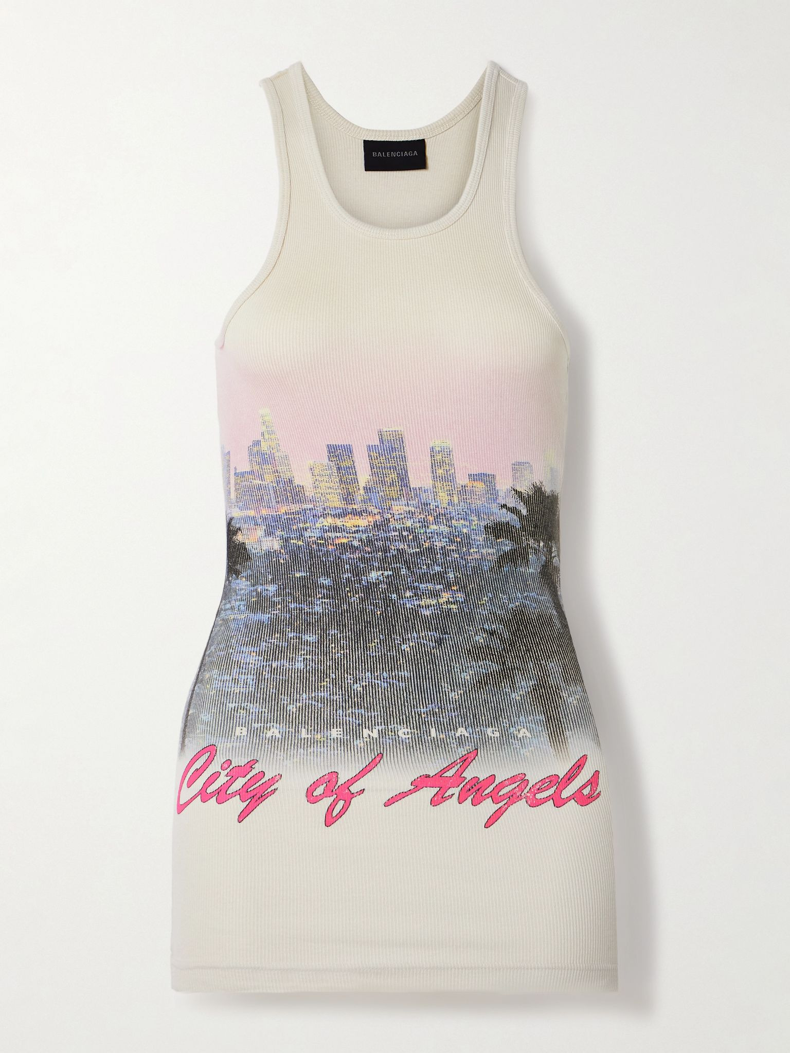 Printed ribbed cotton-jersey tank Off-white - 1
