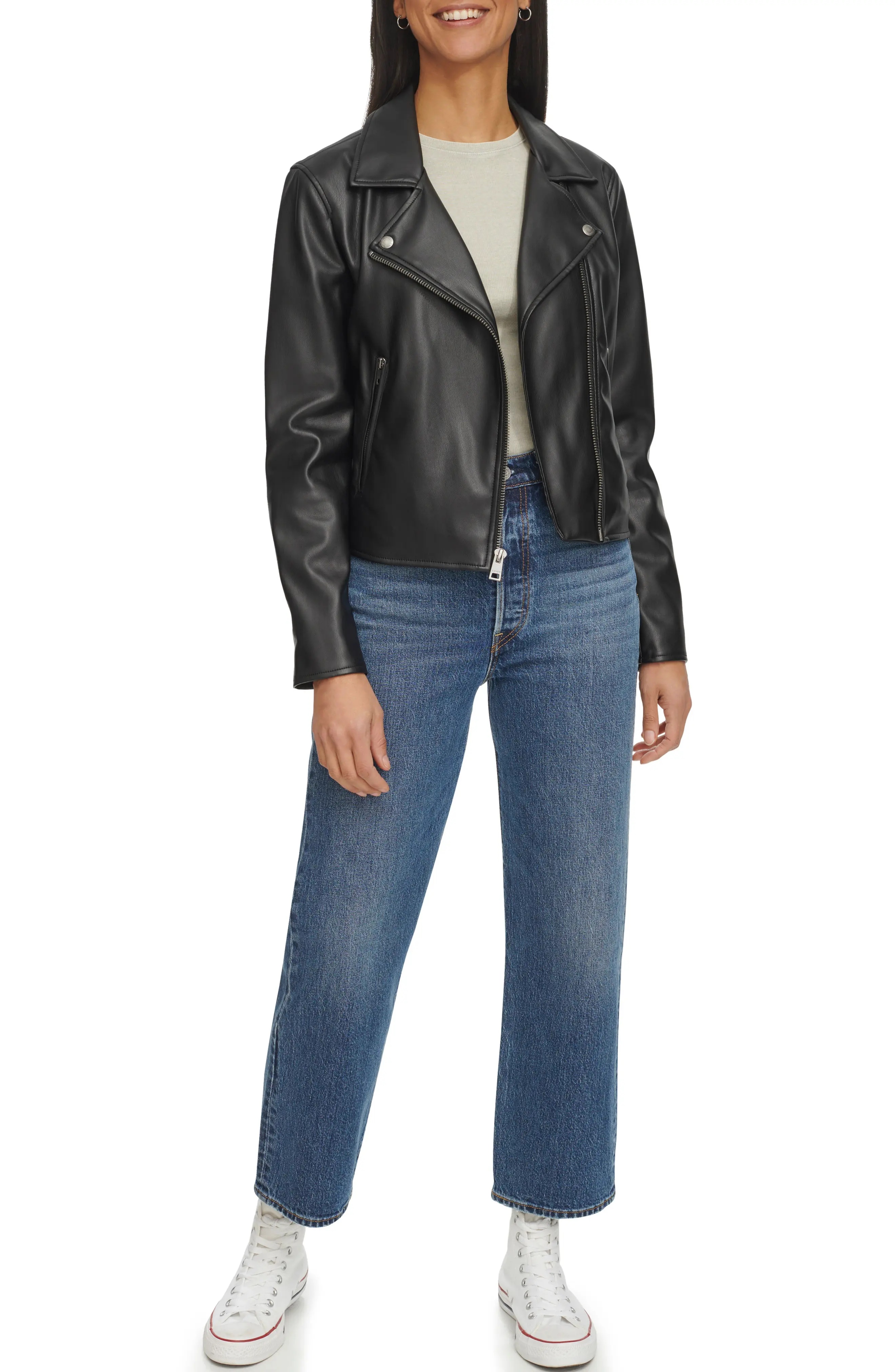 Shrunken Faux Leather Moto Jacket - 4