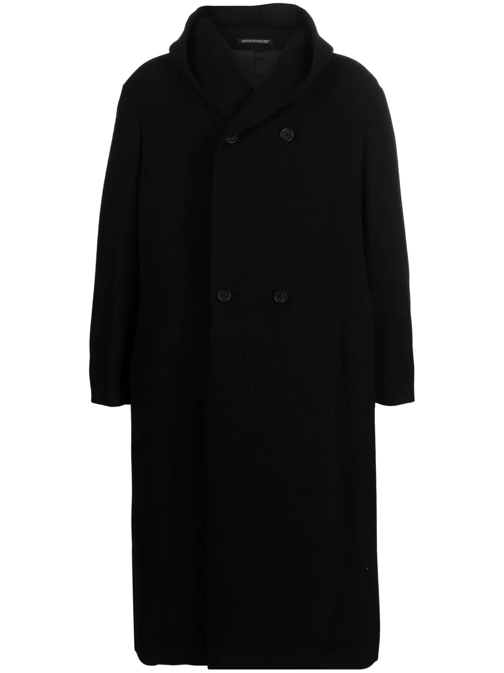 double-breasted hooded wool coat - 1